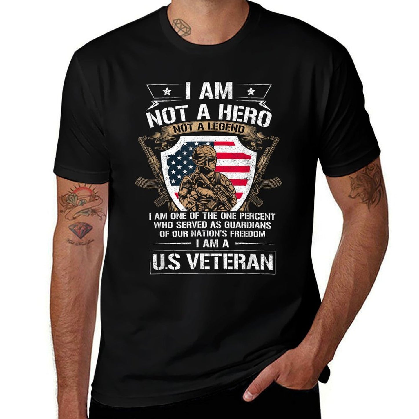 I Am Not A Hero Not A Legend I Am A US Veteran USA Military  Rolled Sleeves T-Shirt