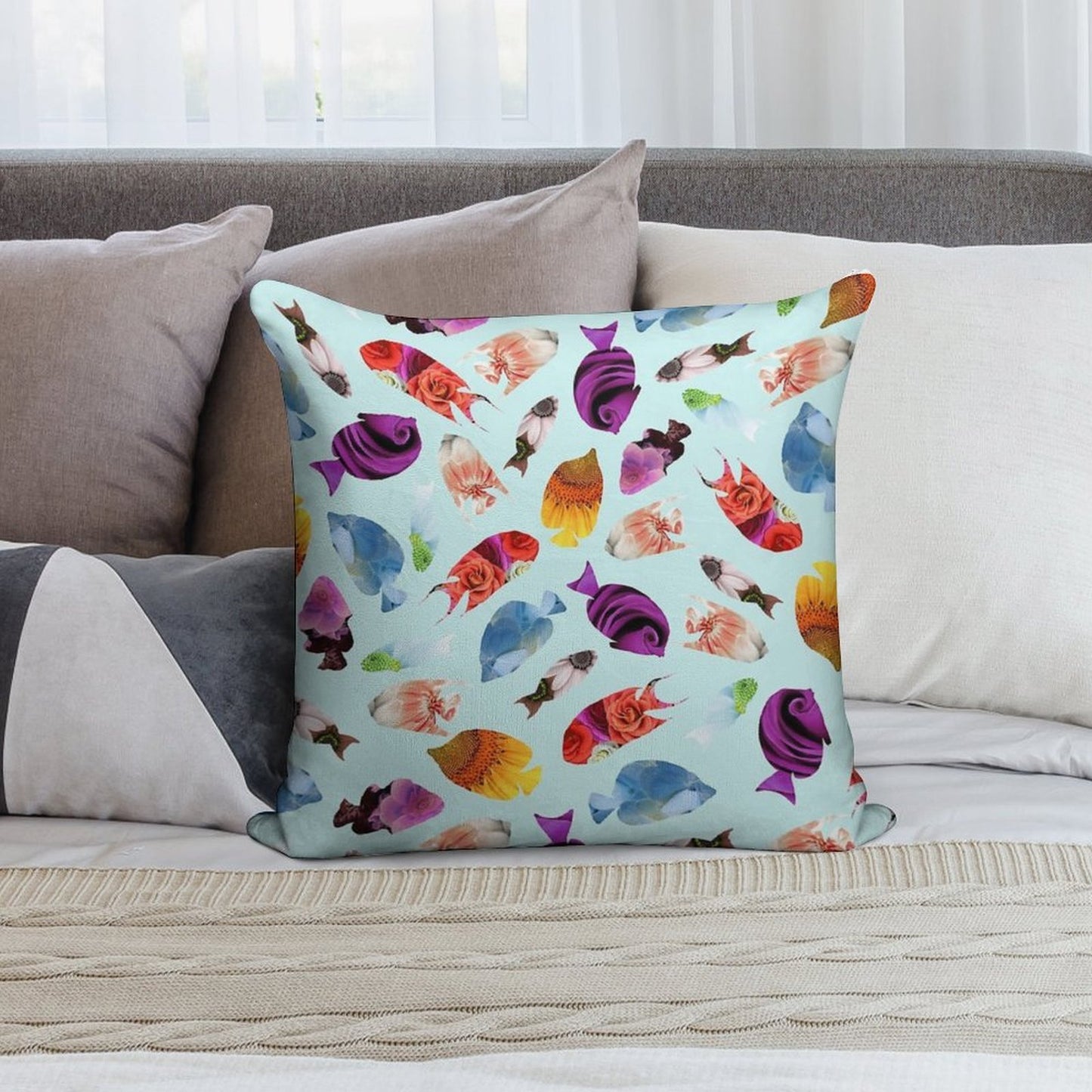 Fish Shaped Flowers Soft Multiple Sizes Throw Pillow