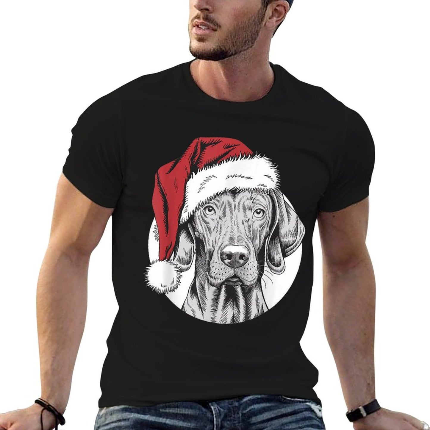 Joyful Vizsla Santa Dog on Vizsla Christmas Men Women Kids  Quick-drying T-Shirt