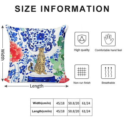 Cheetah And Chinoiserie Jars in Blue And Red Soft Easy Maintenance Throw Pillow
