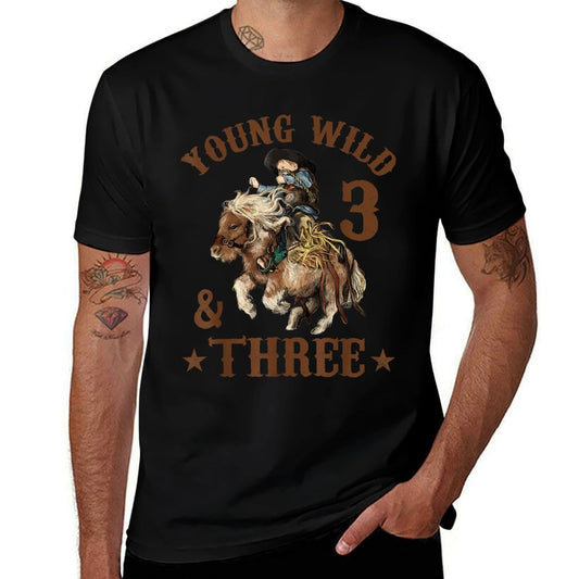 Young Wild And Three Cowboy 3rd Birthday Boy 3 Years Old  Vintage-inspired T-Shirt