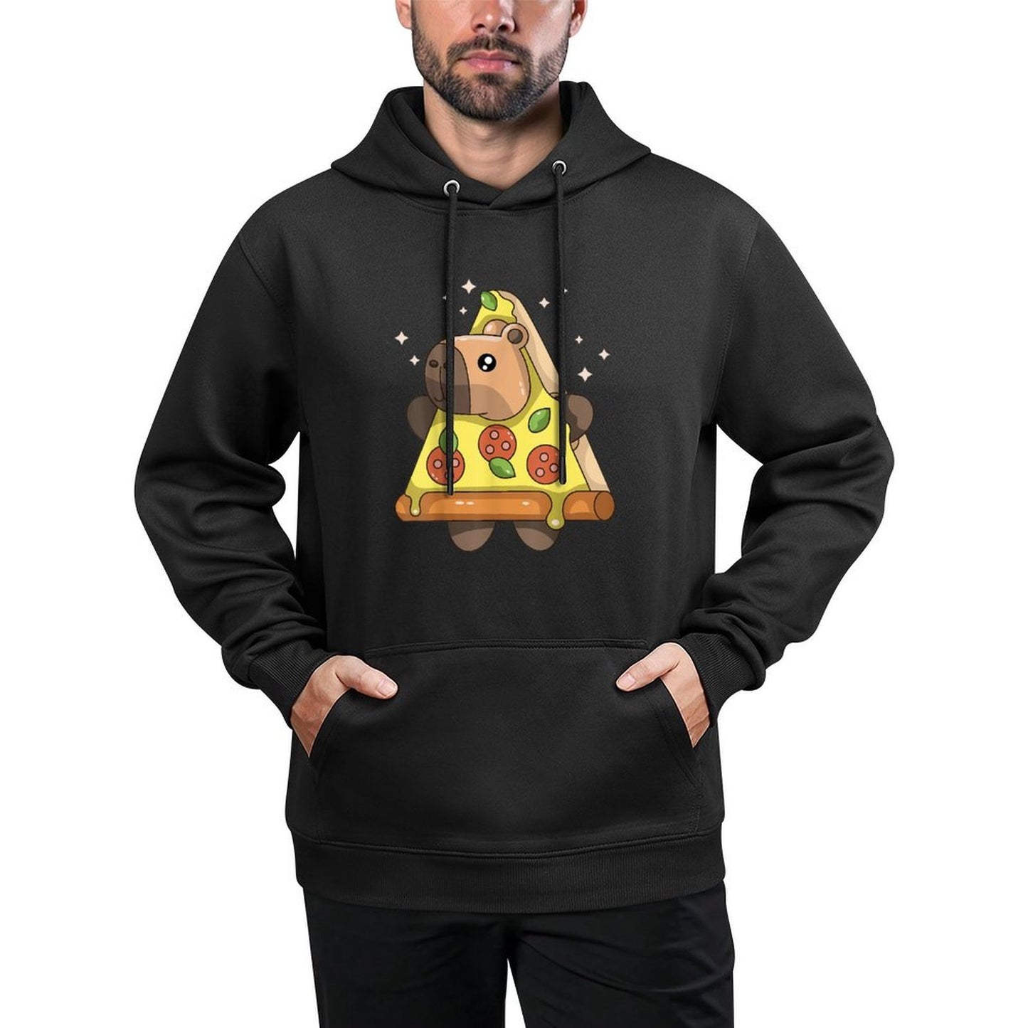 Cute Kawaii Capybara Pizza Japanese Anime Foodie Meme Kangaroo Pocket Hoodie