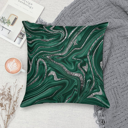 Emerald Green Black Silver Marble #1 (Photo of Glitter Only - Not Reflective) Soft Easy Maintenance Throw Pillow