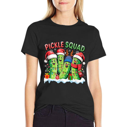Pickle Christmas Squad Group Santa Reindeer Pickles Vegan  Cotton T-Shirt