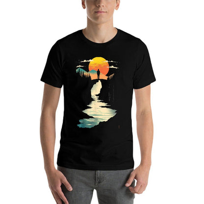 Twilight Cyan And Amber Seaside Vista  Quick-drying T-Shirt