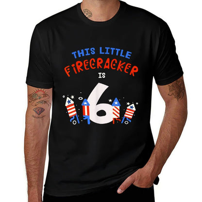 6th Birthday This Little FIRECRACKER Is 6 Fireworks July 4th  Polyester Blend T-Shirt