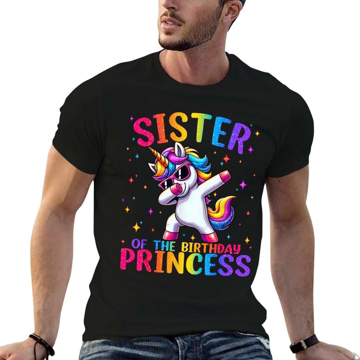 Sister of The Birthday Princess Matching Family Unicorn Girl  Fade-proof Color T-Shirt