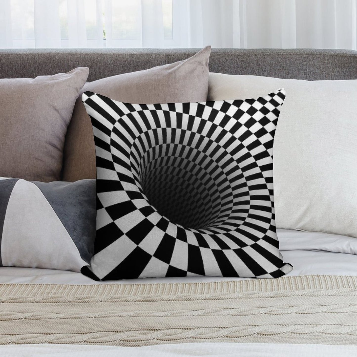 Black And White Optical Illusion Soft Gift Ready Throw Pillow