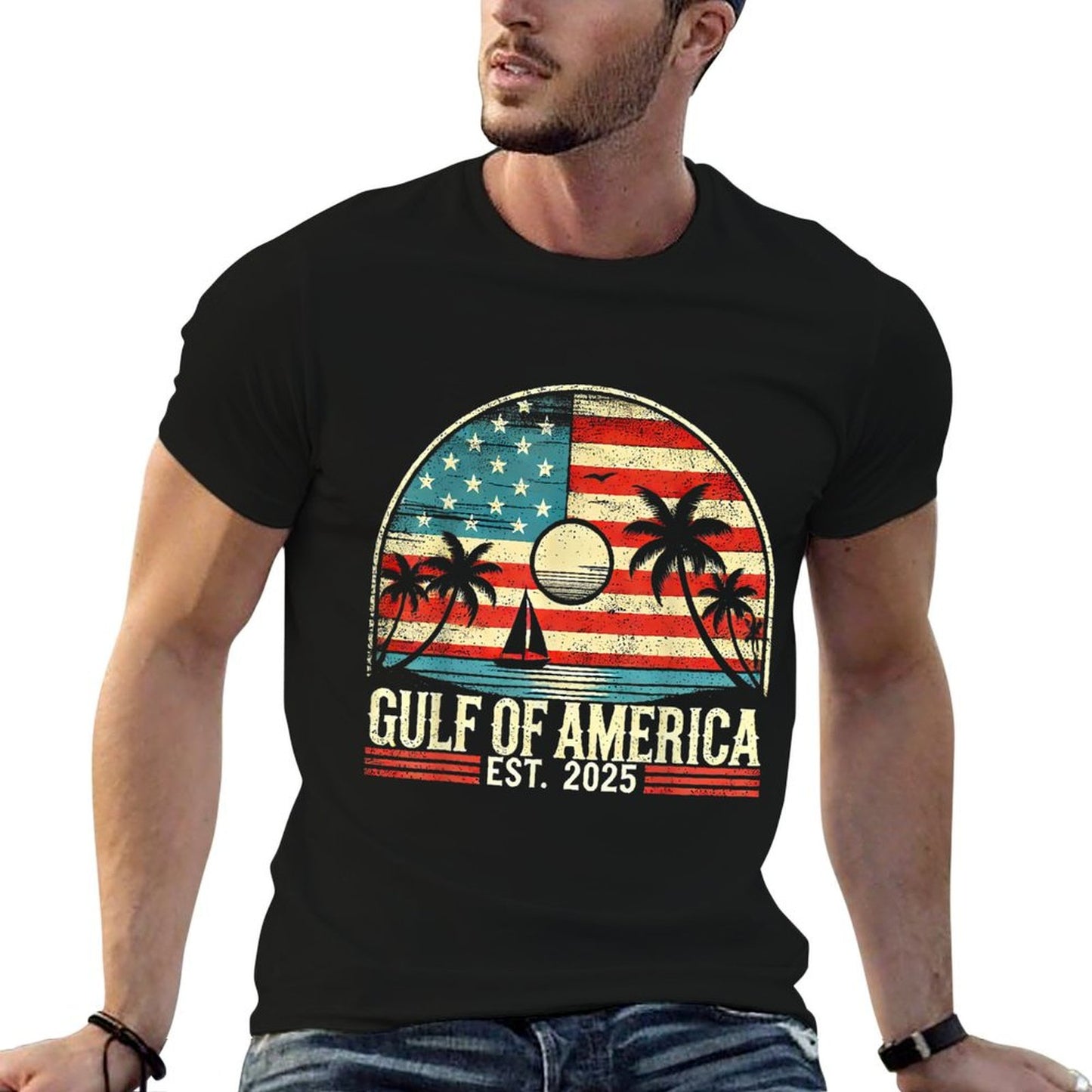 Retro Gulf Of US America 2025 American Flag Gulf Mexico Trendy Pattern T-Shirt