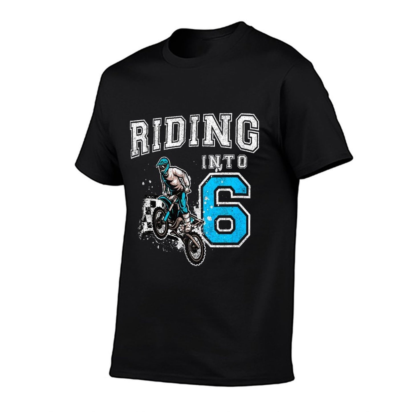 Kids Riding Into 6 Years Old 6th Birthday Boy Dirt Bike Party  Heathered Texture T-Shirt
