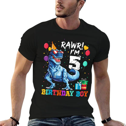 Funny Kids 5 Years Old Happy 5th Birthday Boy T Rex Dinosaur  Stretchy T-Shirt