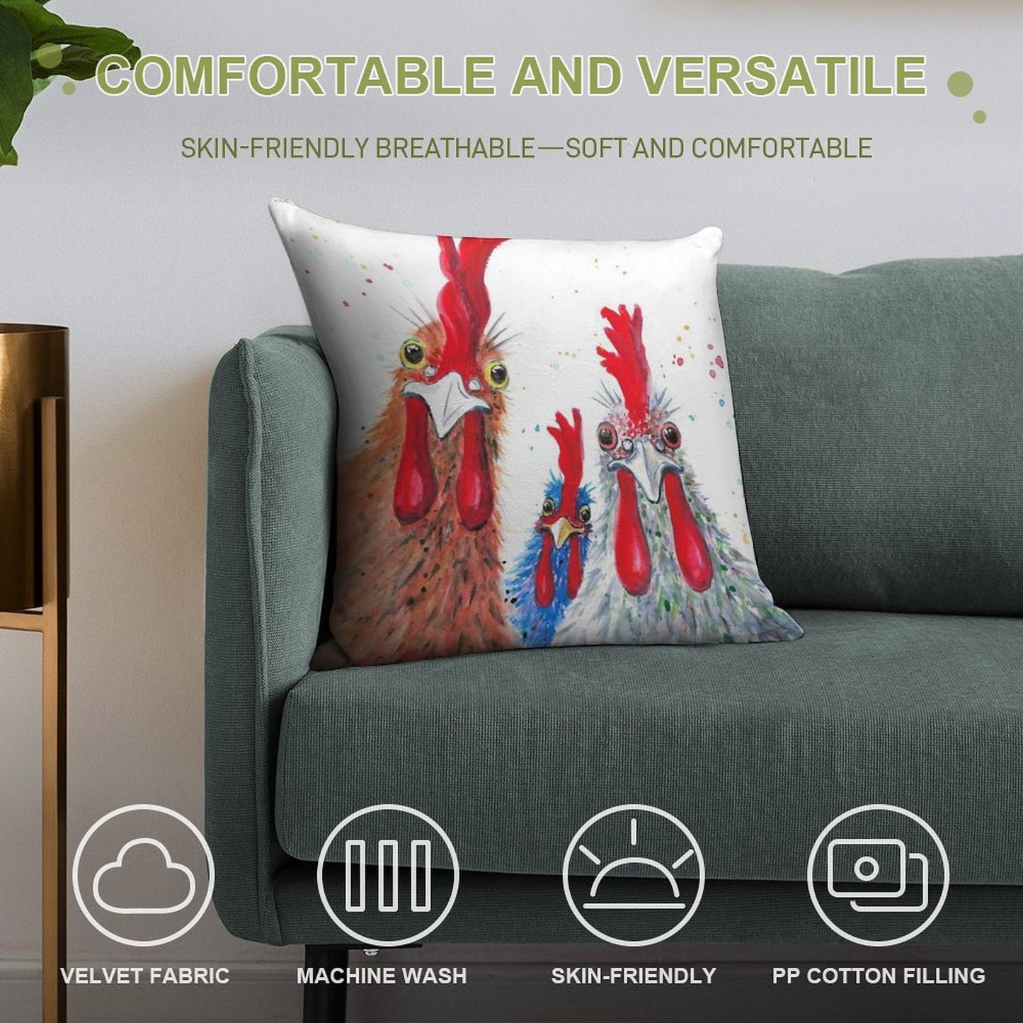 Chicken Ladies, Hen, Chicken, Rooster, Bird Soft Home Decor Throw Pillow