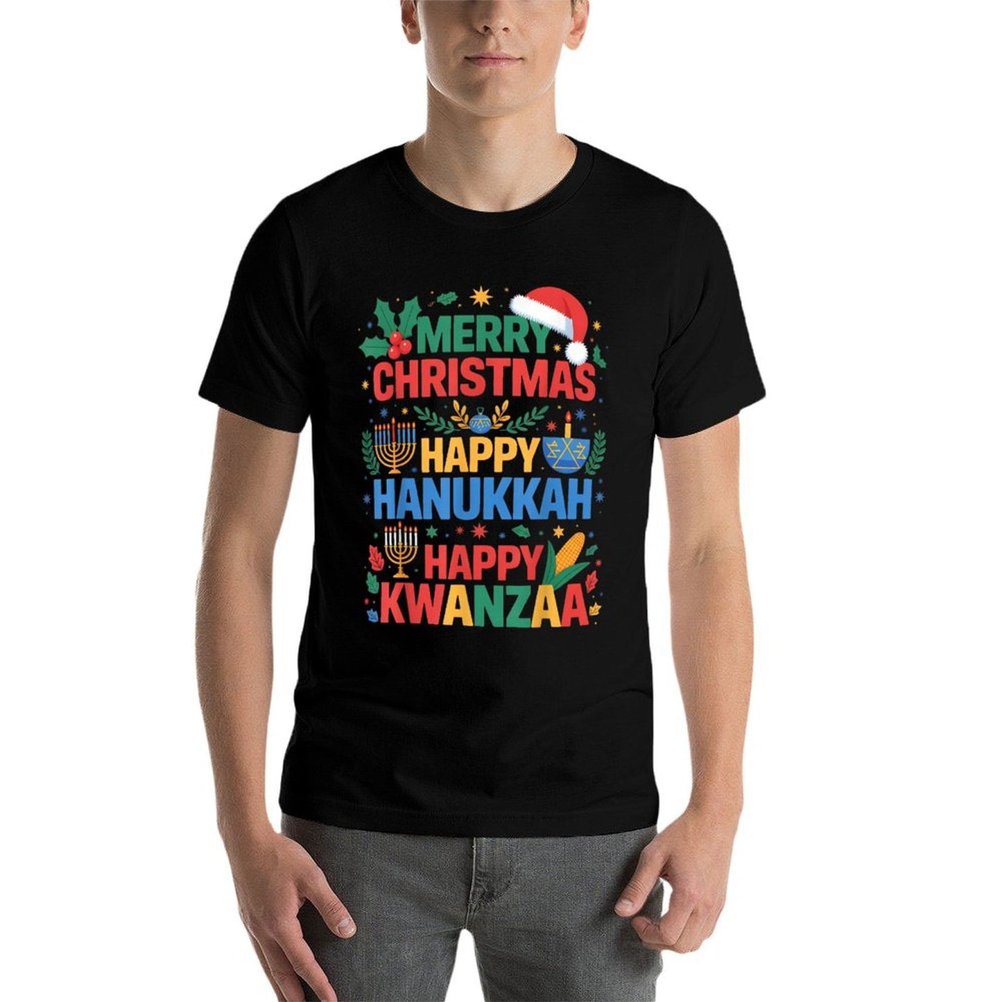 Merry Christmas Happy Hanukkah And Happy Kwanzaa Holidays  Classic T-Shirt
