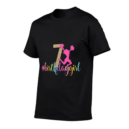 7th Birthday Girl Cheerleader Rainbow Cheerleading Seven 7  High-quality Stitching T-Shirt