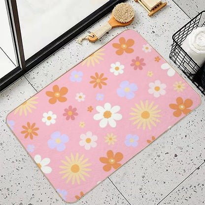 Summer Daisy Seamless Pattern, Textile, Cute Flowers Cover, Spring, Background, Bags Decor, Wallpaper, Wrapping, Fabric, Mug Dec  Fade-Resistant Bath Mat