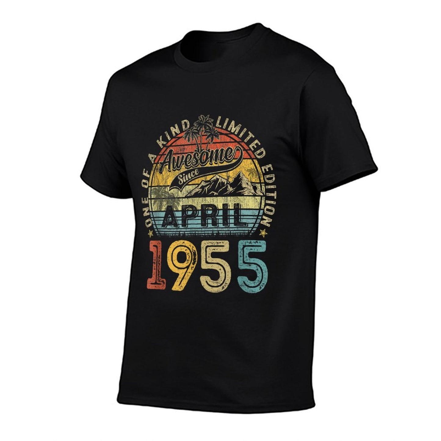 70th Birthday Gift Women Vintage April 1955 70 Years Old  Ribbed Collar T-Shirt