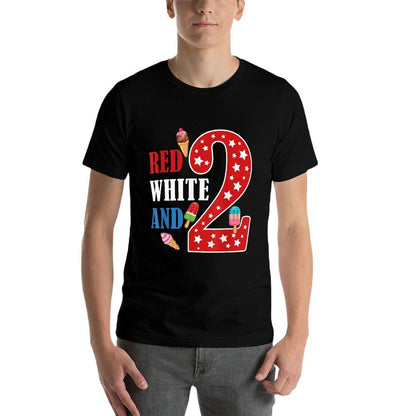 Red White And Two Birthday 4th of July American 2nd Birthday  Graphic-printed T-Shirt