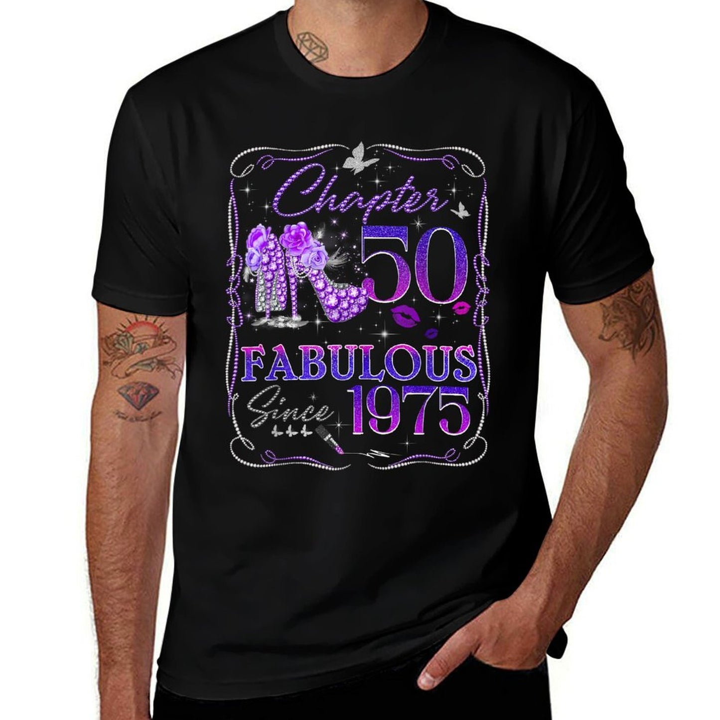 Chapter 50 Fabulous Since 1975 50th Diamond Birthday Queen  Heathered Texture T-Shirt