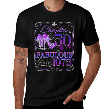 Chapter 50 Fabulous Since 1975 50th Diamond Birthday Queen  Heathered Texture T-Shirt