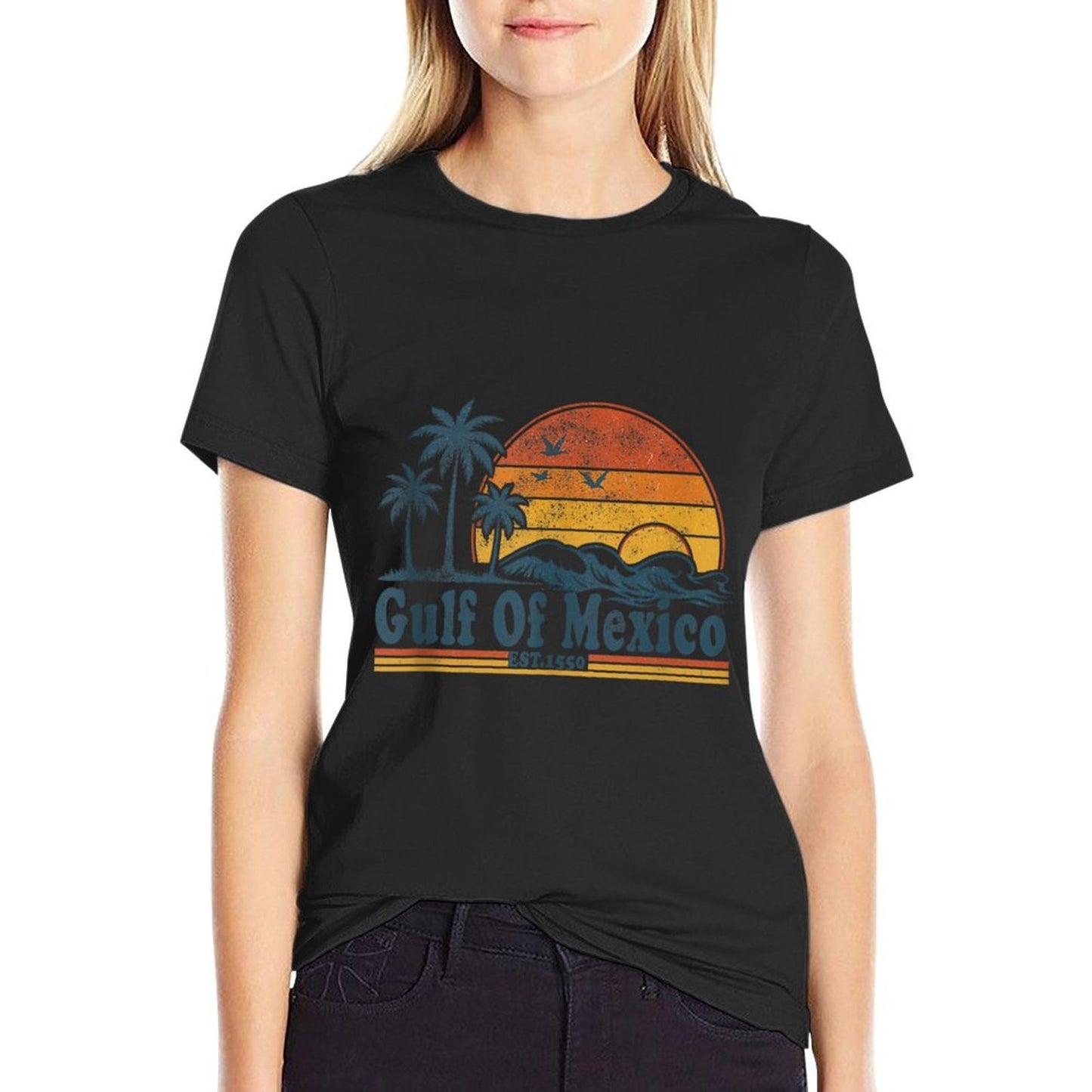 Gulf of Mexico Not America Retro Vintage Sunset Beach Summer  Wrinkle-resistant T-Shirt