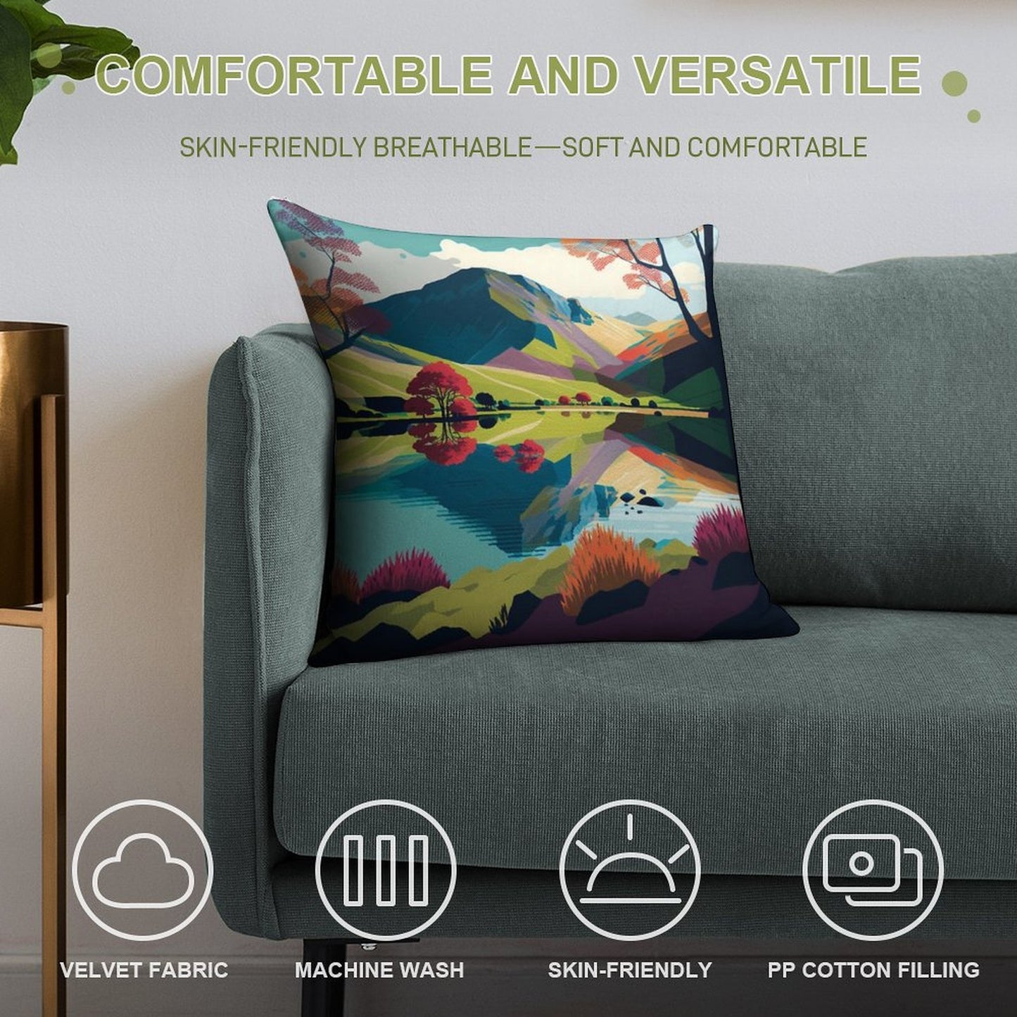 Vibrant Landscape of The Lake District Soft Anti-Pilling Throw Pillow