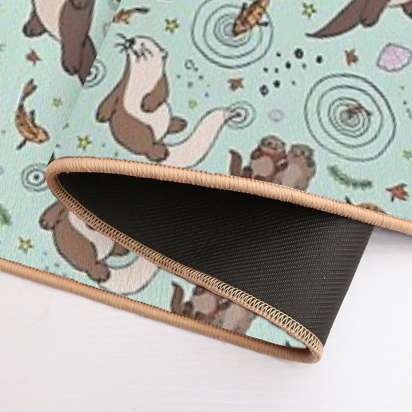 Otters in Blue  Repositionable Bath Mat