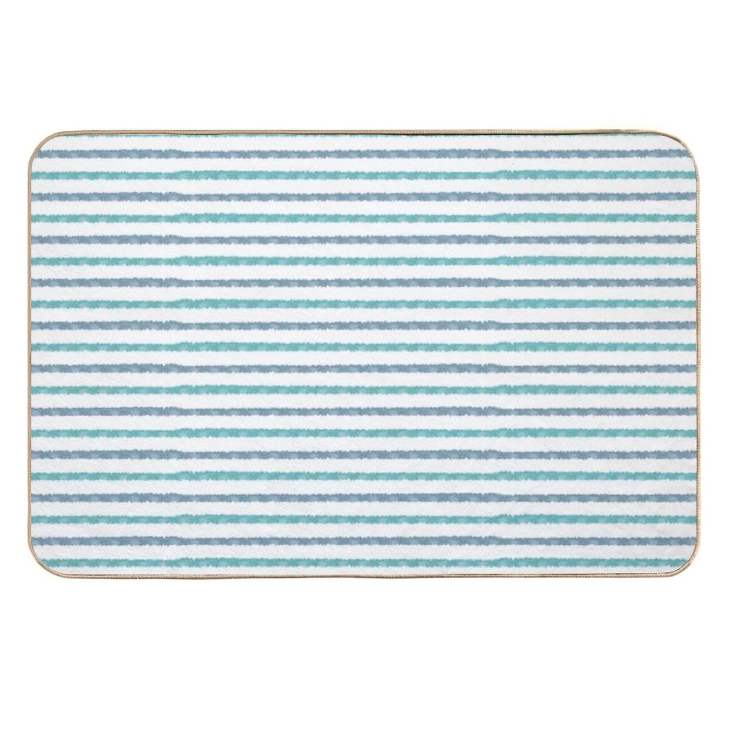 Horizontal Watercolor Stripes Blue And Turquoise On White  Fade-Resistant Bath Mat
