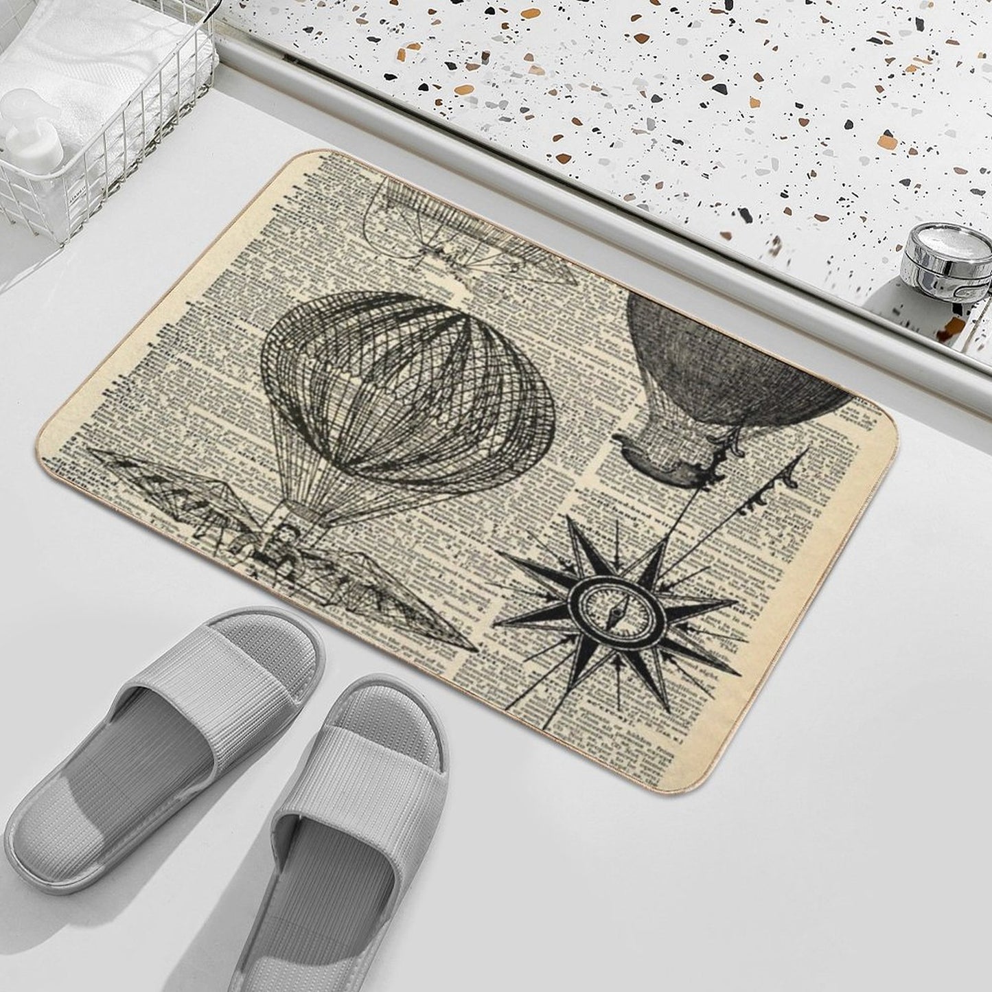 Dark Academia Victorian Steampunk Airship Plane Hot Air Balloon  Absorbent Bath Mat
