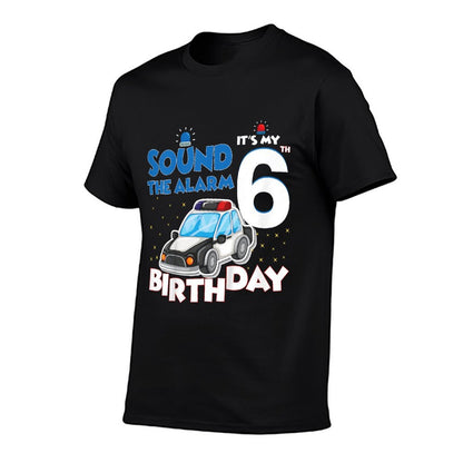 Kids Sound The Alarm It's My 6th Birthday 6 Years Old Policeman  Moisture-wicking T-Shirt