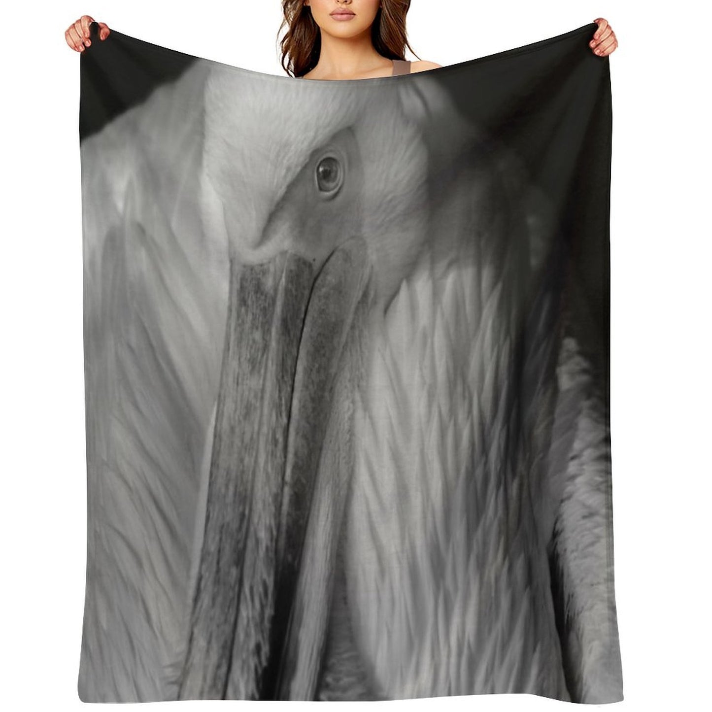 Pelican Portrait in Black And White – Wildlife Fine Art Photography Premium Throw Blanket