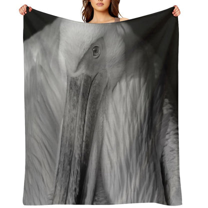 Pelican Portrait in Black And White – Wildlife Fine Art Photography Premium Throw Blanket