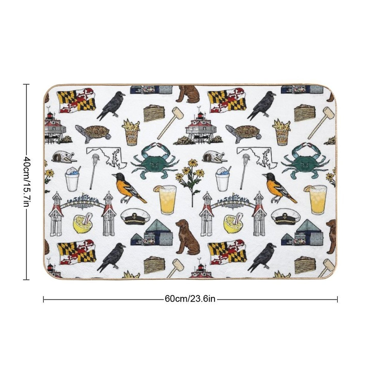 Maryland Pattern - White  Rapid-Drying Bath Mat