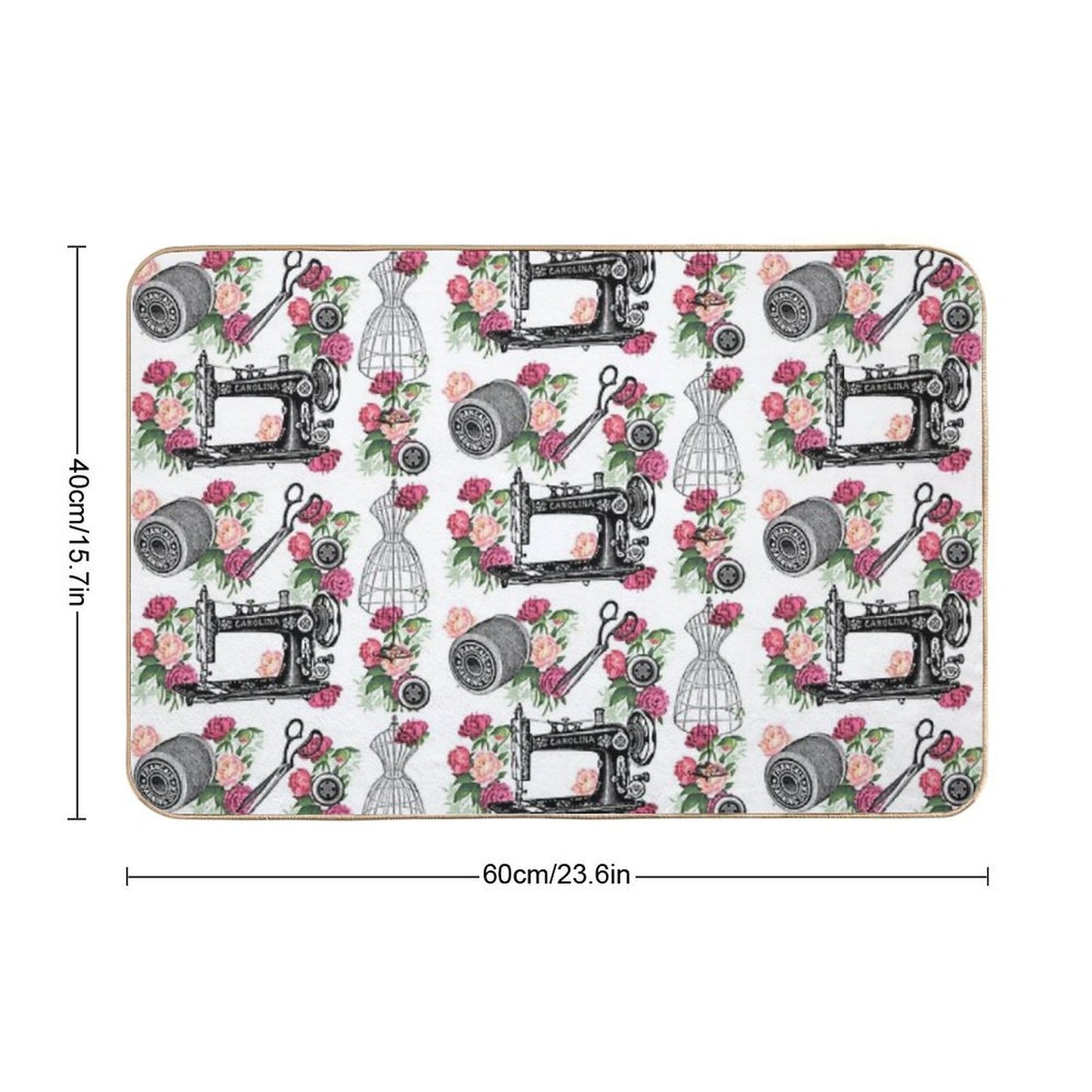 Vintage Sewing Pink Roses  Rapid-Drying Bath Mat