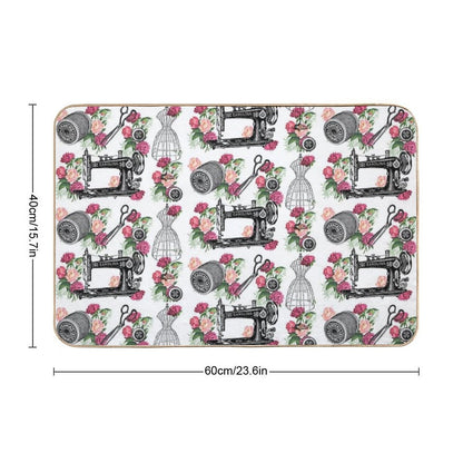 Vintage Sewing Pink Roses  Rapid-Drying Bath Mat