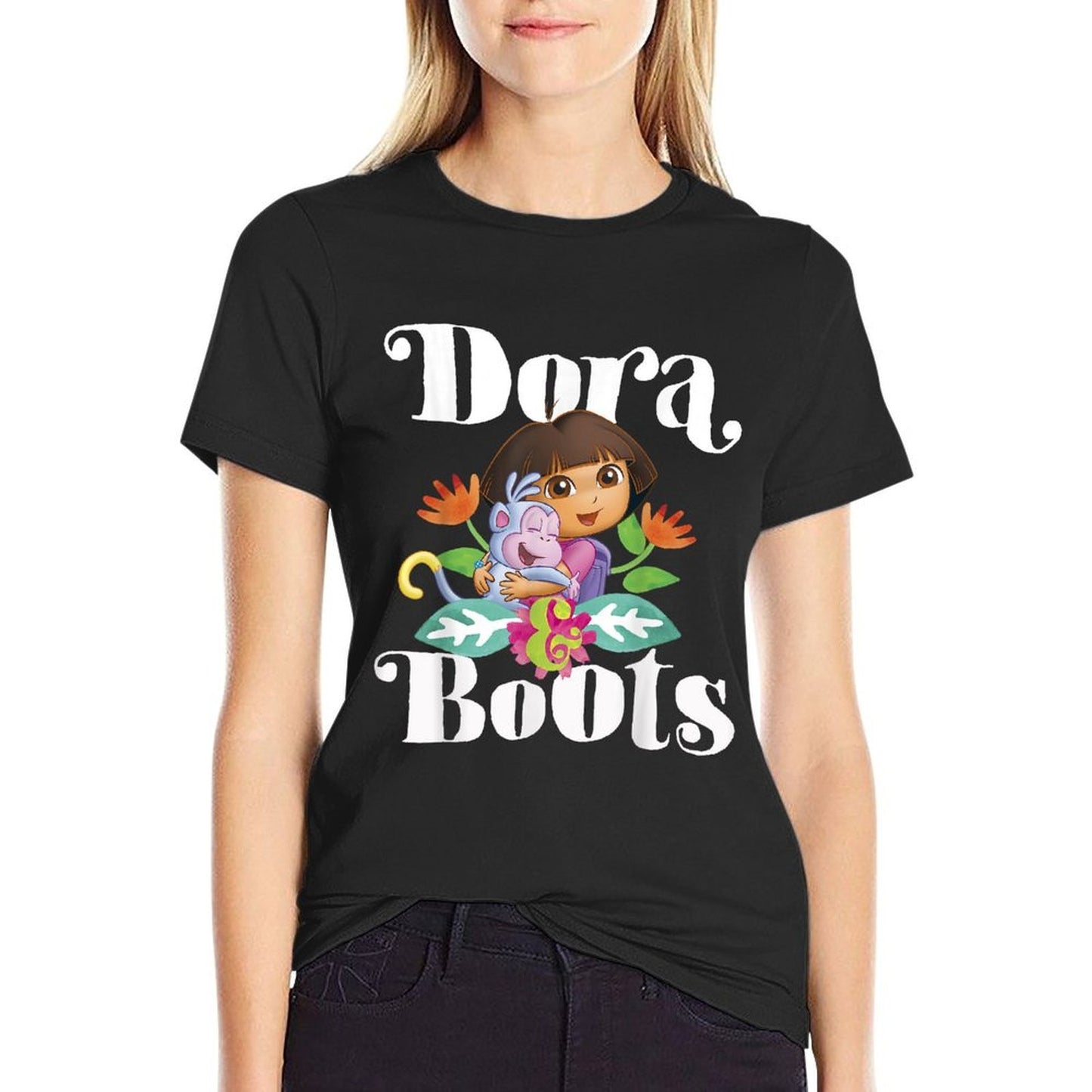 Dora The Explorer Dora And Boots Hugging Portrait  Trendy Pattern T-Shirt