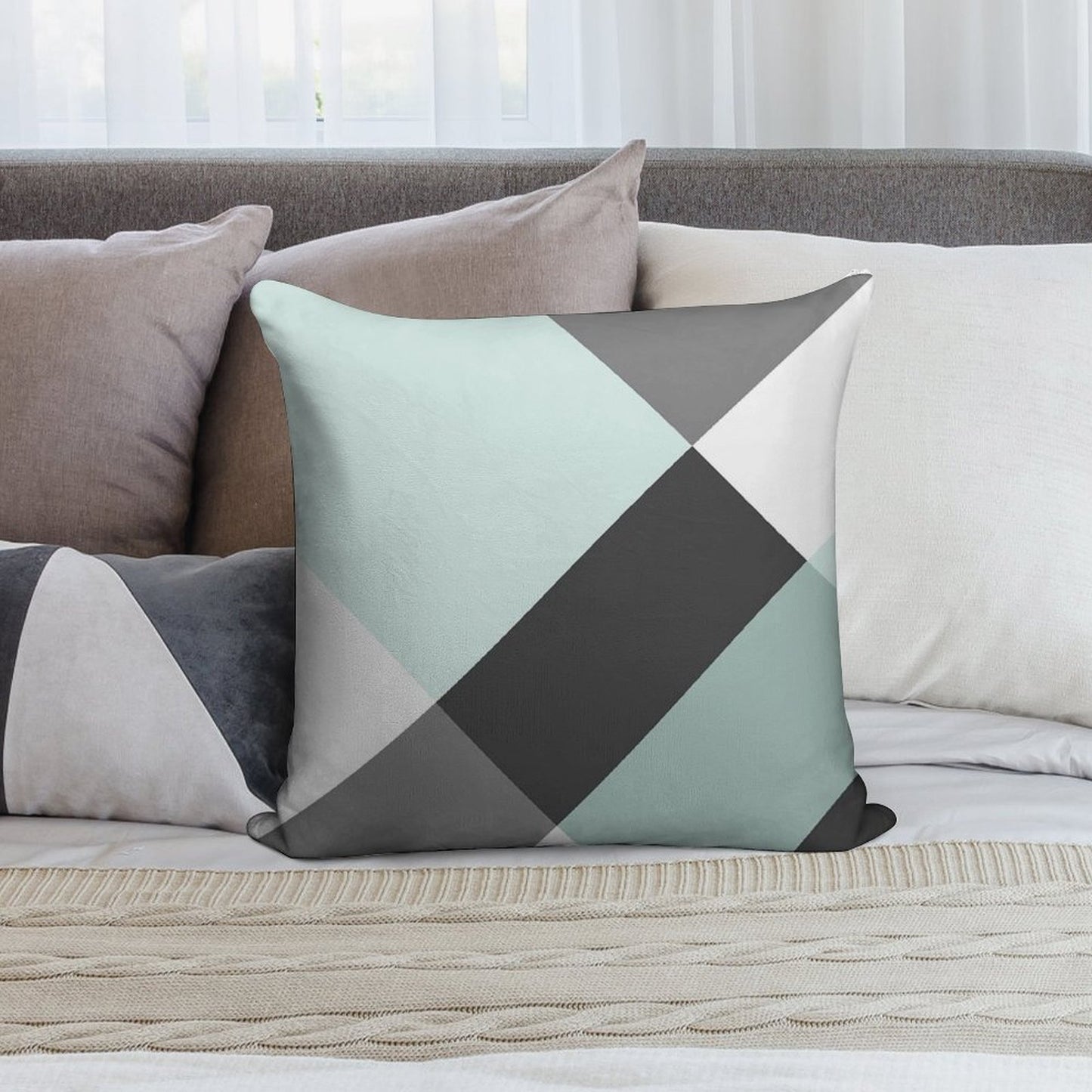 Duck Egg & Grey Patchwork Soft Gift Ready Throw Pillow