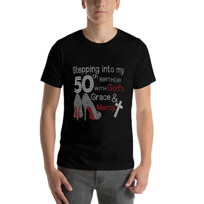 Womens Stepping Into My 50th Birthday With God's Grace And Mercy  Rolled Sleeves T-Shirt