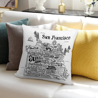 San Francisco Illustrated Map Soft Gift Ready Throw Pillow