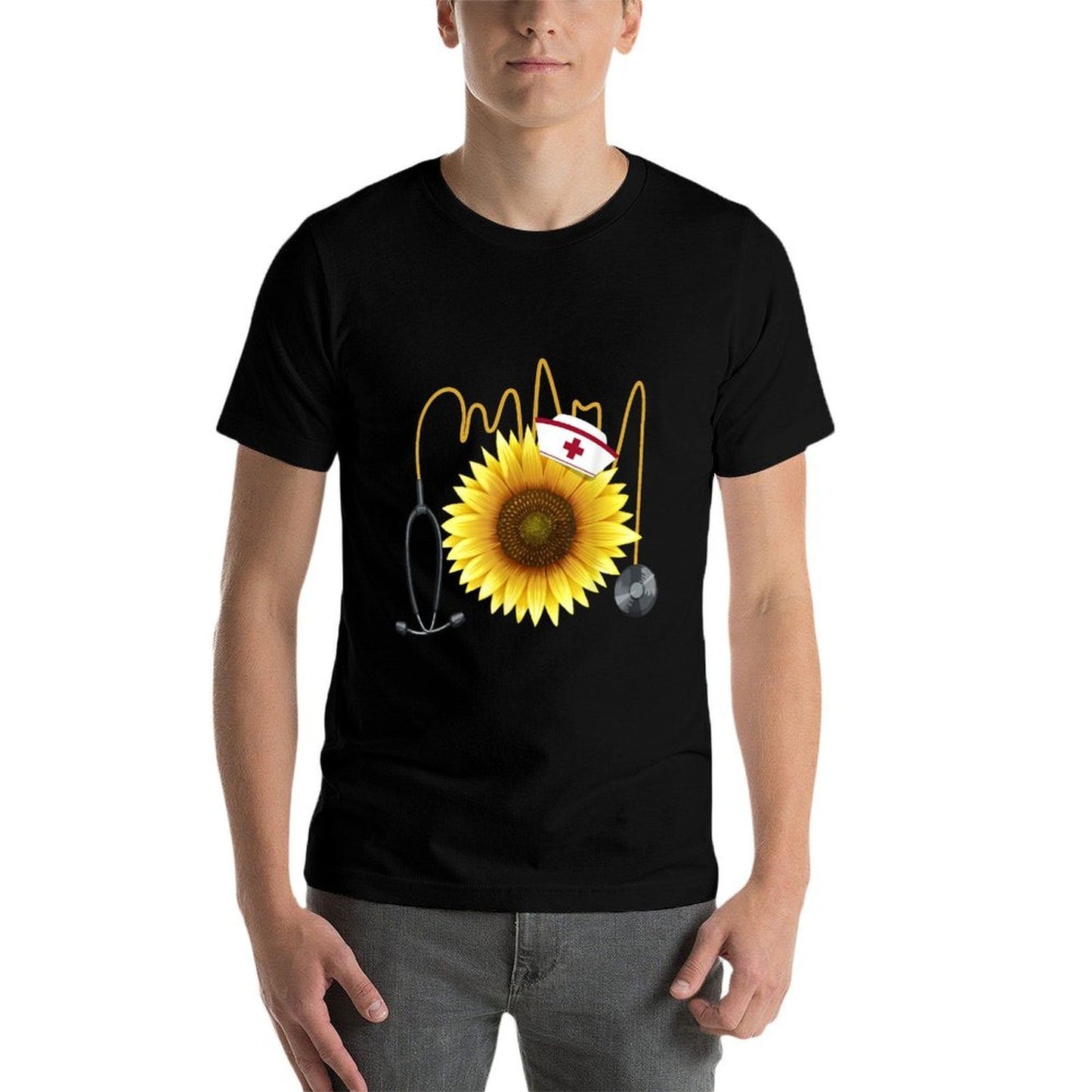 Nurse Sunflower Heartbeat Gift Design For Nurses  Summer-ready Fabric T-Shirt
