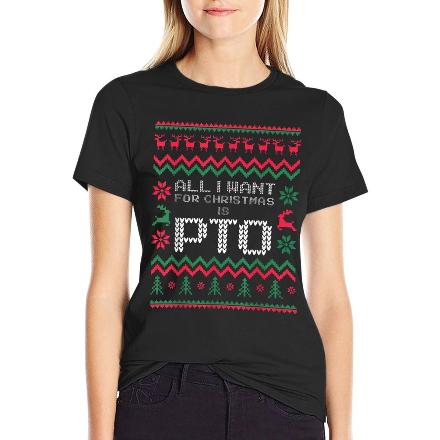Funny All I Want for Christmas Is PTO Matching Ugly Sweater  Trendy Pattern T-Shirt