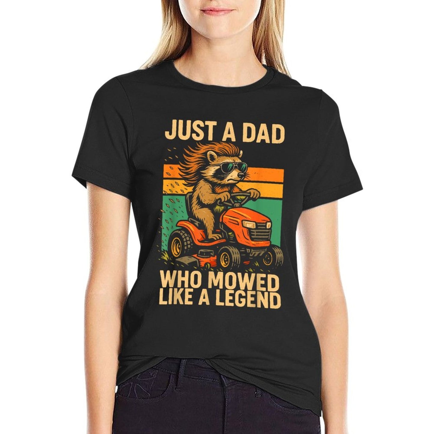 Just A Dad Who Funny Fathers Day Gift Raccoon Joke Dad  Polyester Blend T-Shirt