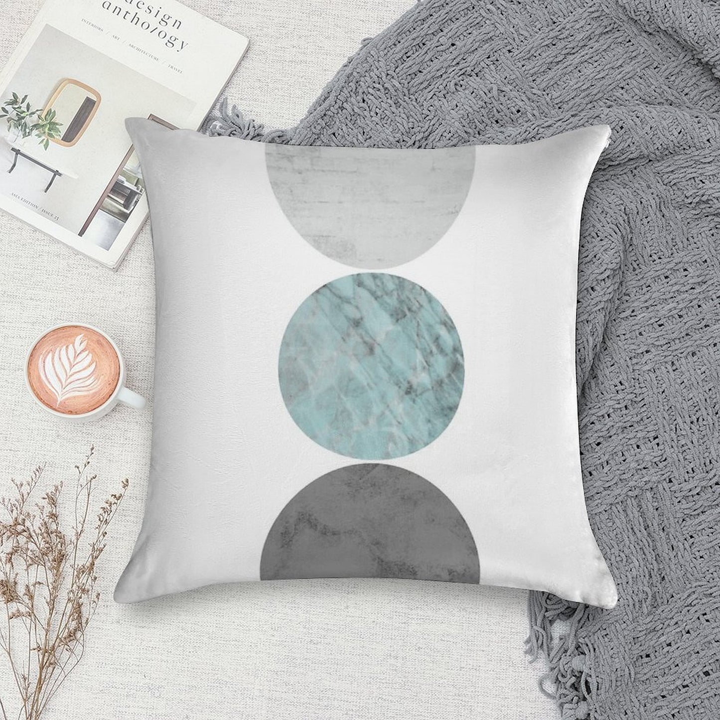 3 Circles Teal And Gray Soft Home Decor Throw Pillow