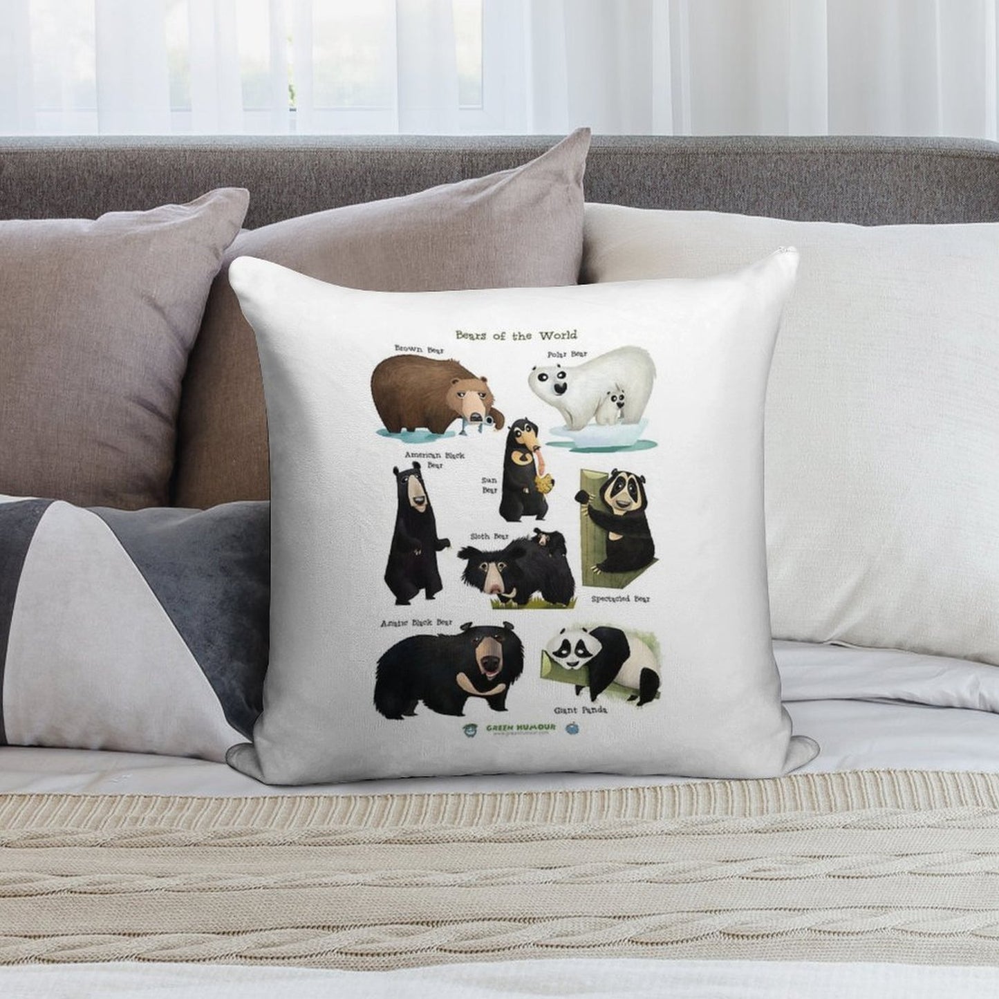 Bears of The World Soft Skin-Friendly Throw Pillow