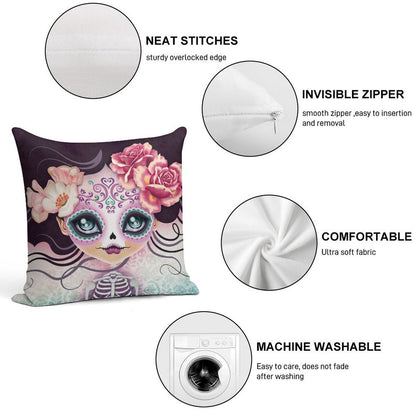 Camila Huesitos - Sugar Skull Soft Durable Construction Throw Pillow