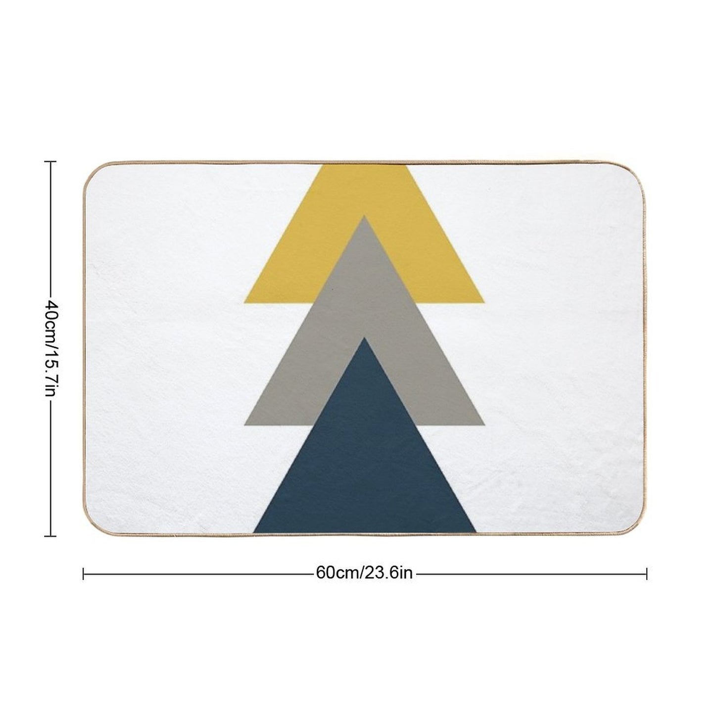 Triangle Trio. Minimalist Geometric in Light Mustard Yellow, White, Grey, And Navy Blue  Pet-Safe Bath Mat