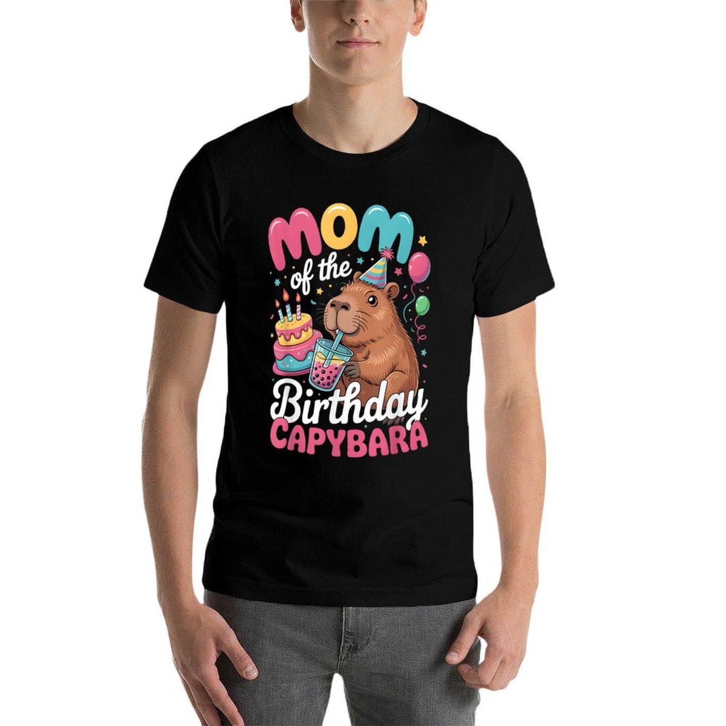 Mom Of The Birthday Capybara Boba Tea Girl Bday Party Family  Heathered Texture T-Shirt
