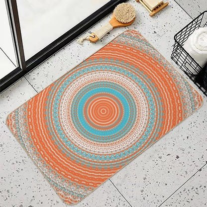 Coral Turquoise Mandala Design  Repositionable Bath Mat