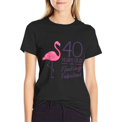 Flamingo Milestone 40 Years Flamingo 40th Birthday  Ribbed Collar T-Shirt