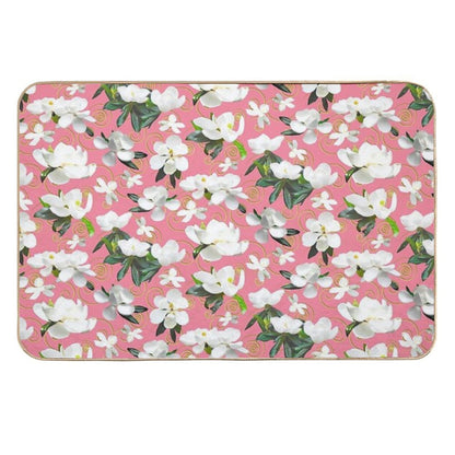 Bright Magnolia Floral Halfdrop on Pink F4849c  Easy Maintenance Bath Mat