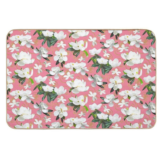 Bright Magnolia Floral Halfdrop on Pink F4849c  Easy Maintenance Bath Mat